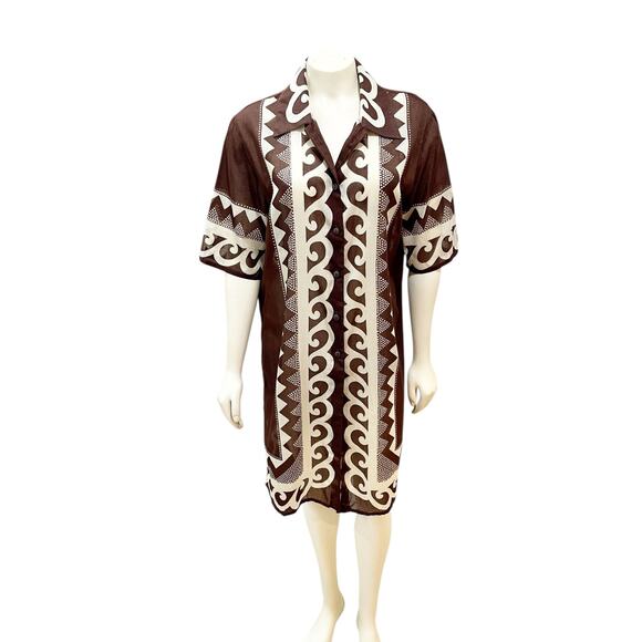 Gottex Brown White Cotton Button Down Swim Coverup Medium - Picture 6 of 9